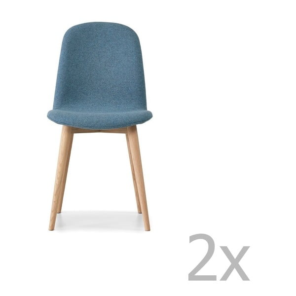 Sada 2 modrých jídelních židlí s nohami z masivního dubového dřeva WOOD AND VISION Basic