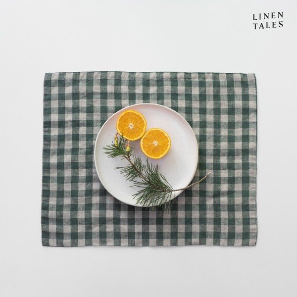 Linane lauamatt 35x45 cm Forest Green Gingham - Linen Tales
