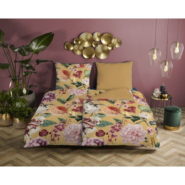 Kollane orgaanilisest puuvillast üheinimesevoodilina Flowery, 140 x 200 cm Organic - Descanso-image-1