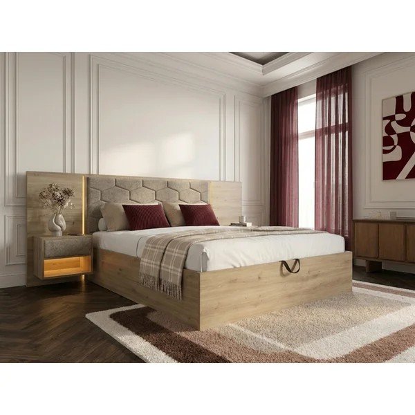 Taupe värvi polsterdatud/puitlaastplaadist kaheinimesevoodi panipaigaga ja liistudest raamiga 180x200 cm Palmeraie - Bobochic Paris-image-2