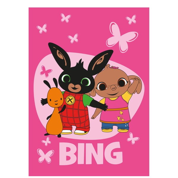 Roosa fliisist laste pleed 100x150 cm Bing Bunny "Butterflies" – Jerry Fabrics