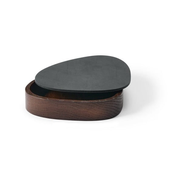 Antratsiitne puidust/öko-nahast dekoratiivne hoiukarp koos kaanega 14x12,5x3,5 cm Curve Nupo - LIND DNA-image-1