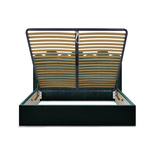 Roheline polsterdatud kaheinimesevoodi koos panipaiga ja voodipõhjaga 160x200 cm Badja - Bobochic Paris-image-4