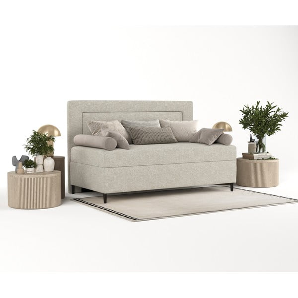 Hallikas beež polsterdatud üheinimesevoodi 90x200 cm Alba - Maison de Rêve-image-2