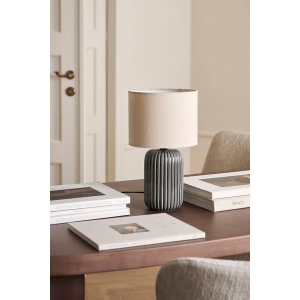 Hall/beež kangast laualamp (kõrgus 36 cm) Mizu - Ellos Home-image-2