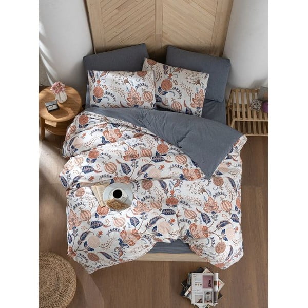 Halli-beež pikendatud neljaosaline voodipesu kaheinimesevoodile koos linaga 200x220 cm Floral - Mila Home
