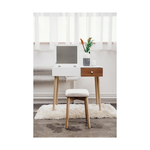 Valge garderoobilaud koos peegli, ehtekarbi ja tooliga Beauty - Bonami Essentials-image-1