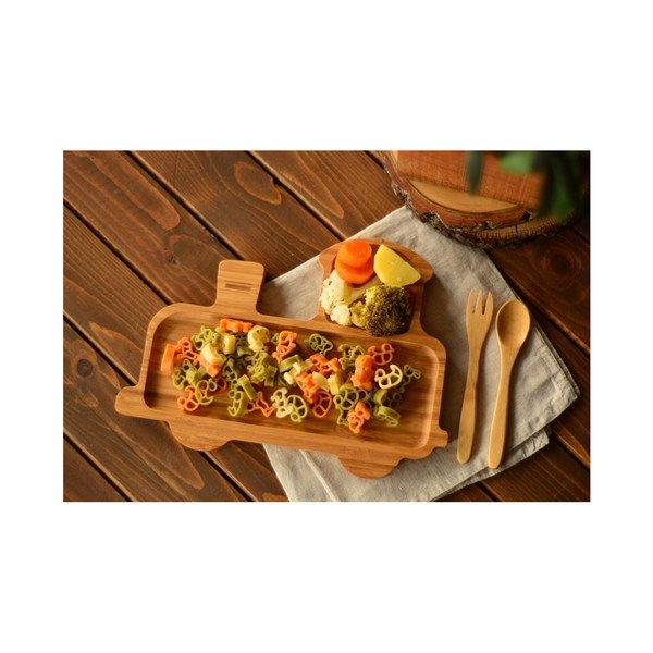 Bambusest valmistatud rongikujuline lastetaldriku ja söögiriistade komplekt Trainy - Bambum-image-1