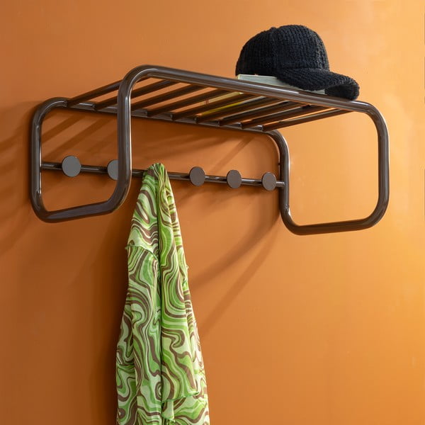 Tumepruun metallist seinanagi koos riiuliga Retro - Spinder Design-image-4