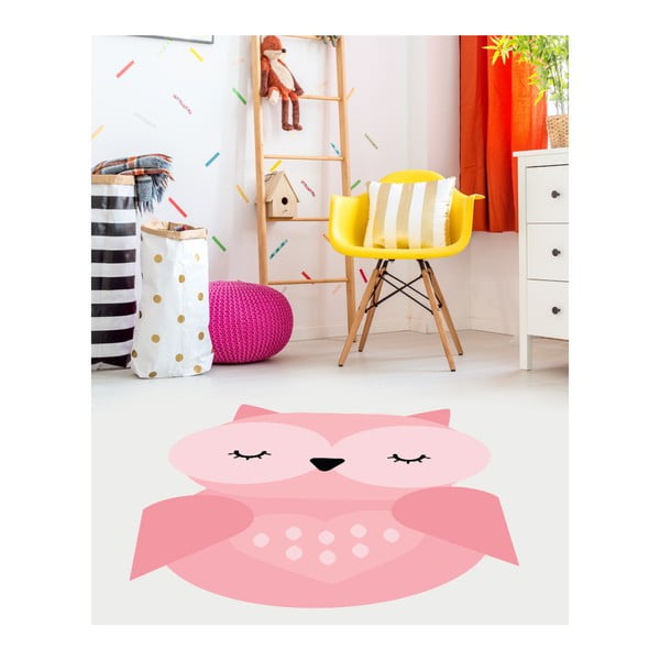 Růžový dětský vinylový koberec Floorart Sovička, 70 x 100 cm
