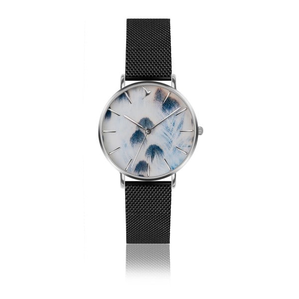 Dámské hodinky s černým páskem z nerezové oceli Emily Westwood Feathers
