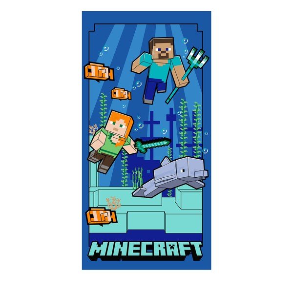 Sinine laste mikrokiust vannirätik 70x140 cm Minecraft "Underwater Fun" - Jerry Fabrics