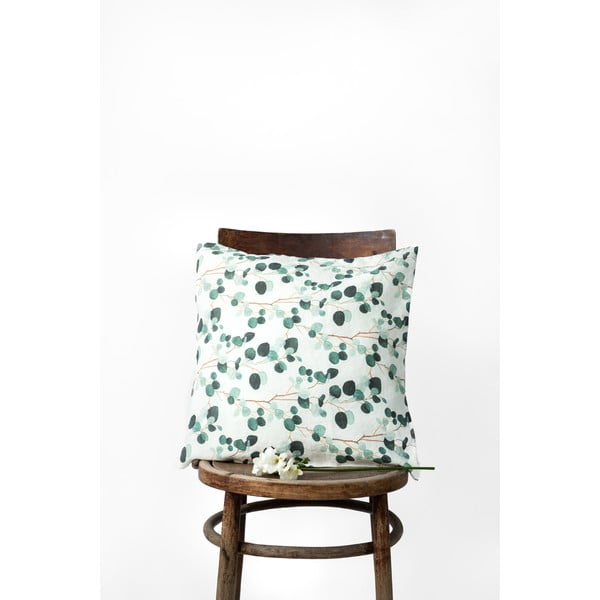 Valge ja roheline linane padjapüür Eukalüpt, 50 x 50 cm - Linen Tales-image-1