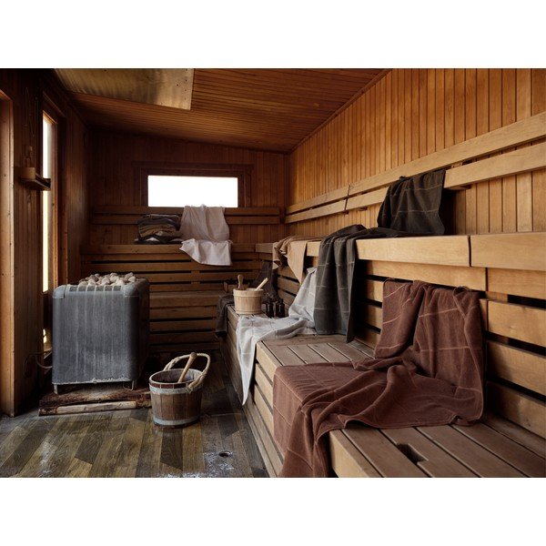 Helepruun frotee-puuvillane vannirätik 70x140 cm Sauna - Zone-image-1