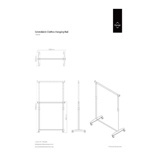 Hõbedane metallist teleskoopiline/ratastega riidenagi – Premier Housewares-image-4