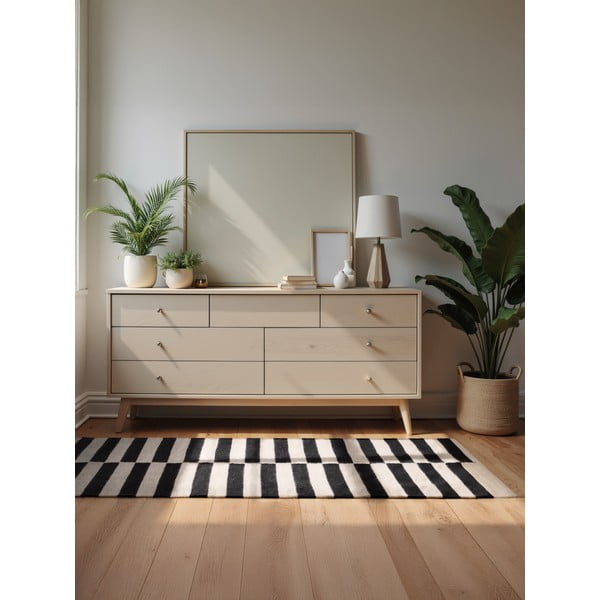 Must-valge kahepoolne käsitsi kootud villane vaip 80x150 cm Donna - Hanse Home-image-1