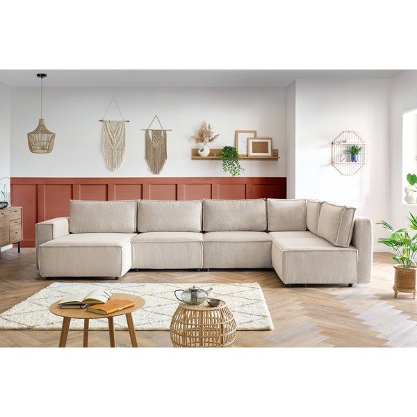 Kreem velvetist U-kujuline diivan, parem nurk  Nihad modular - Bobochic Paris-image-1