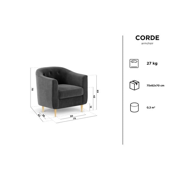 Tumehall sametist tugitool Corde - Kooko Home-image-4