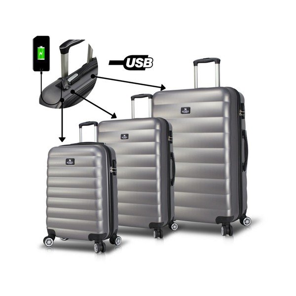 Sada 3 šedých cestovních kufrů na kolečkách s USB porty My Valice RESSO Travel Set-image-3