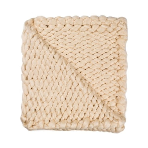 Béžová ručně pletená deka Chunky Plaids, 210 x 240 cm