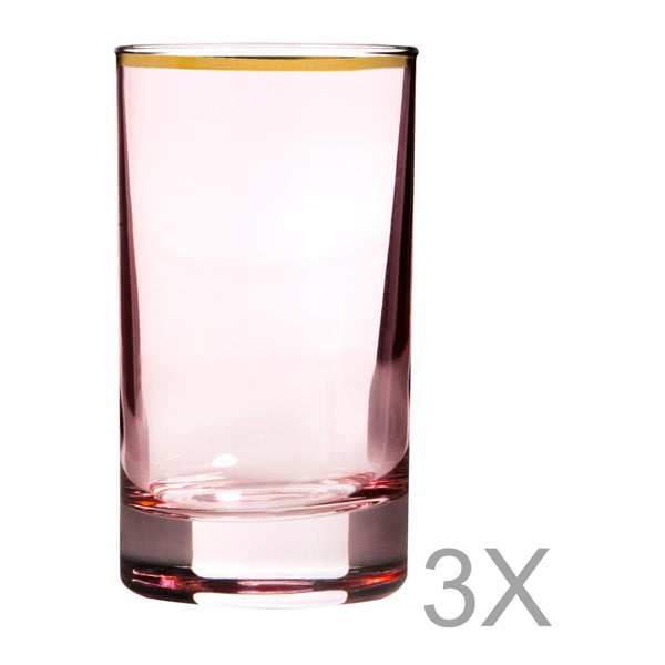 Sada 3 růžových sklenic se zlatým okrajem Mezzo, 70 ml