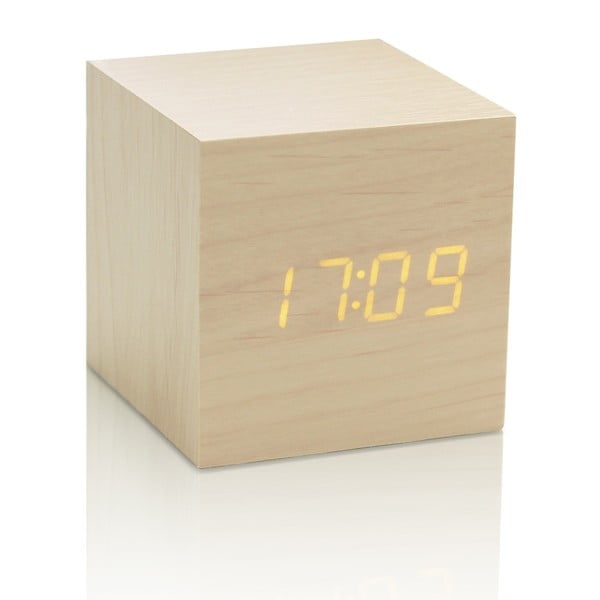 Kollase LED-ekraaniga helebeež äratuskell Cube Click Clock Wooden Cube Click - Gingko