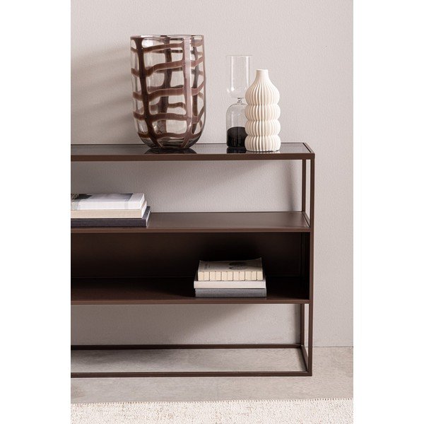 Tumepruun konsoollaud klaasist pealispinnaga 30x140 cm Godric - Bizzotto-image-1