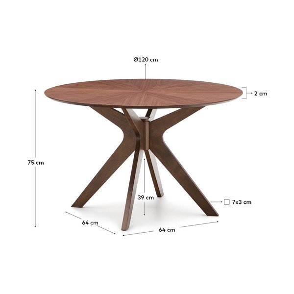 Ümmargune söögilaud pähklipuidu spoonist pealispinnaga ø 120 cm Naanim - Kave Home-image-4