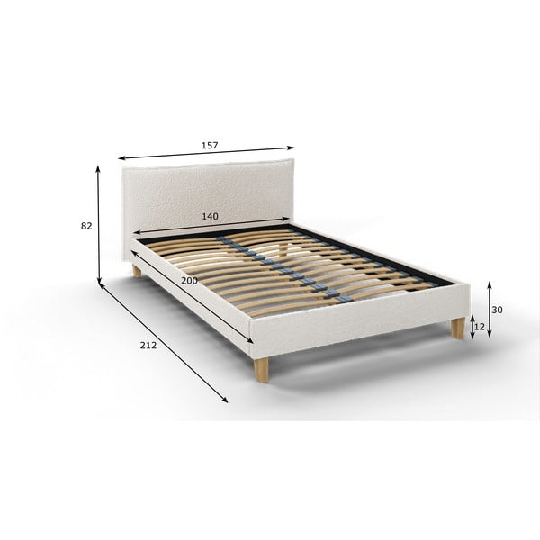 Kreemikas topitud kaheinimesevoodi koos restiga 140x200 cm Tina - Ropez-image-4