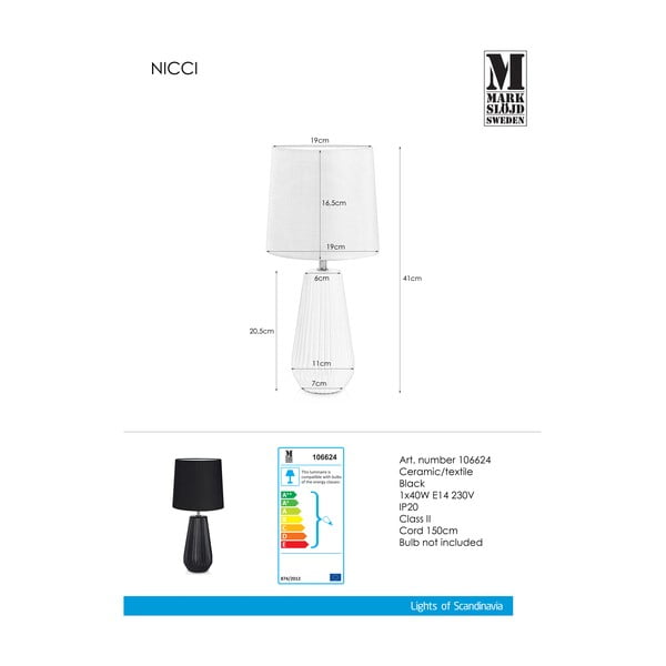 Černá stolní lampa Markslöjd Nicci, ø 19 cm-image-1
