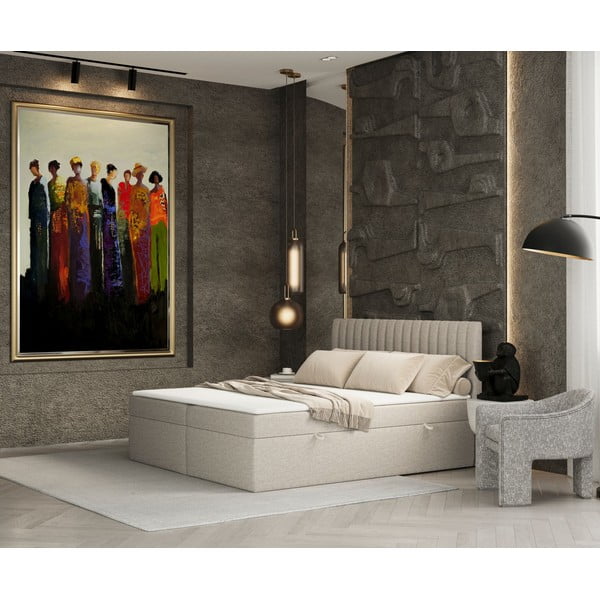 Vedrumadratsiga voodi koos panipaigaga, beež 140x200 cm Spencer - Maison de Rêve-image-1