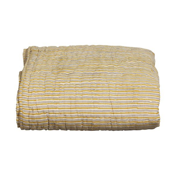 Sinepivärvi puuvillane voodikate kaheinimesevoodile 220x265 cm Chevron - BePureHome-image-3