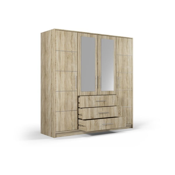 Tammepuust garderoobikapp koos peegliga 196x200 cm Derry - Cosmopolitan Design-image-4