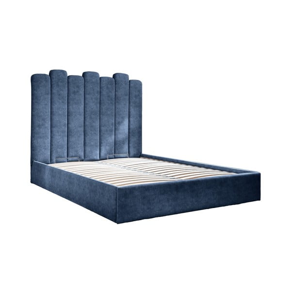 Sinine polsterdatud kaheinimese voodi, millel on riiulid 160x200 cm ja panipaik Dreamy Aurora - Miuform