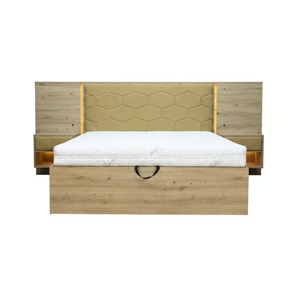 Roheline polsterdatud/puitlaastplaadist kaheinimesevoodi panipaigaga ja liistudest raamiga 160x200 cm Palmeraie - Bobochic Paris