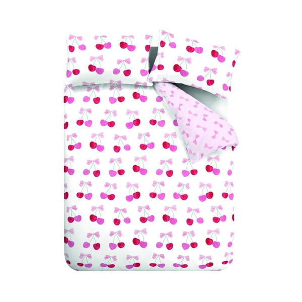 Valge/roosa voodipesu üheinimesevoodile 135x200 cm Cherries and Bows - Catherine Lansfield