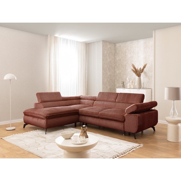 Terrakota värvi velvetist nurgadiivan (vasak nurk/L-kujuline) Marbeya - Ropez-image-1