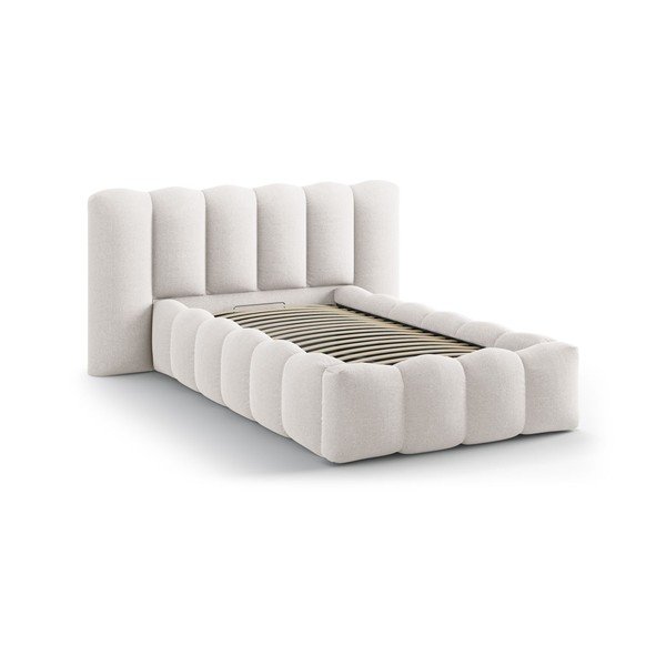 Kreem polsterdatud üheinimesevoodi koos panipaiga ja voodipõhjaga 90x200 cm Lupine - Micadoni-image-2