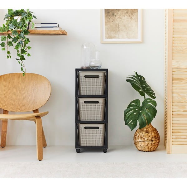 Must/beež plastikust mobiilne riiul 30x77 cm Brisen - Rotho-image-1