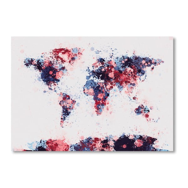 Plakát s fialovo-růžovou mapou světa Americanflat Splash, 60 x 42 cm