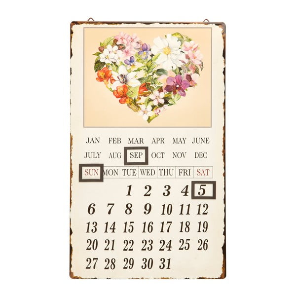 Nástěnný kovový kalendář Novita Ghirlanda Fiori, 30 x 50 cm