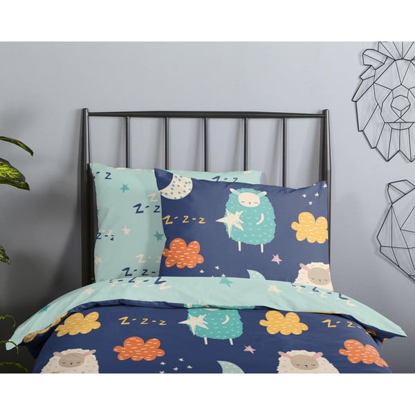 Sinine puuvillane laste pikendatud voodipesu üheinimesevoodile 140x220 cm Sheep - Good Morning-image-2
