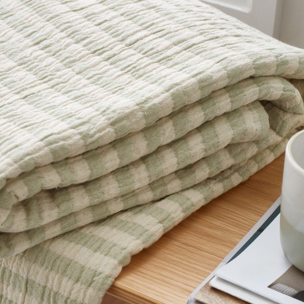 Roheline puuvillane tekk 150x200 cm Cotton Muslin Stripe - Bianca-image-1