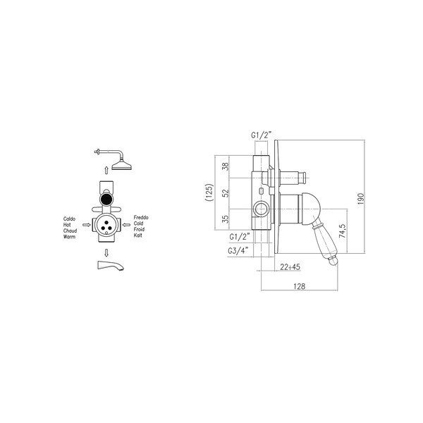 Hõbe dušisegisti (2 väljundit) Kirké White - Sapho-image-1