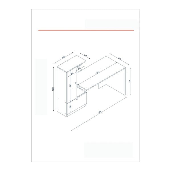 Valge töölaud koos pähklipuust raamaturiiuliga Domingos - Furny Home-image-3