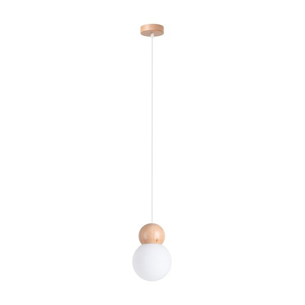 Valge/naturaalne täispuidust ripplamp klaasist varjuga, läbimõõduga 11 cm Glim - Sollux