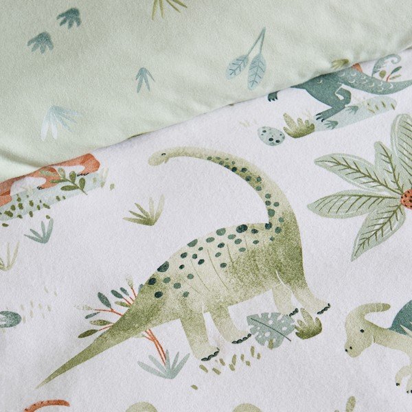 Kreemikas flanelllina lastele üheinimesevoodile 90x190 cm Brushed Sleepy Saurus Dino - Catherine Lansfield-image-1