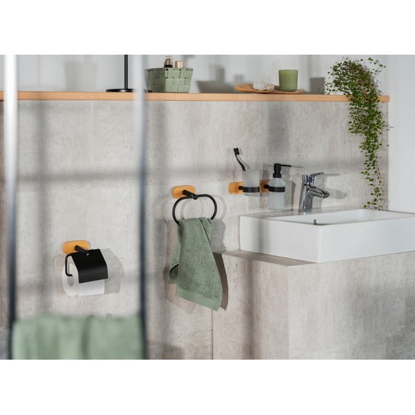 Must-puiduvärvi isekandev klaasist seebidosaator 300 ml Orea Bamboo - Wenko-image-3