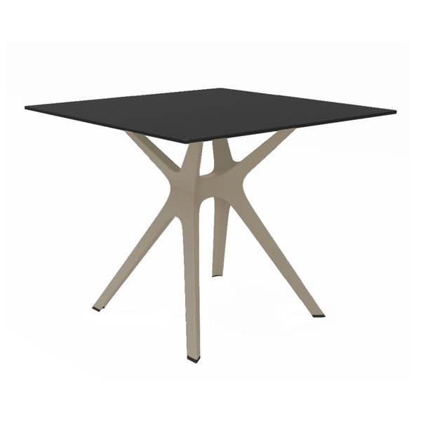 Jídelní stůl s hnědýma nohama a černou deskou vhodný do exteriéru Resol Vela, 90 x 90 cm
