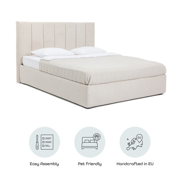 Beež polsterdatud kaheinimesevoodi koos voodipõhja ja panipaigaga 160x200cm Thessa Bold Line - Bonami Selection-image-4